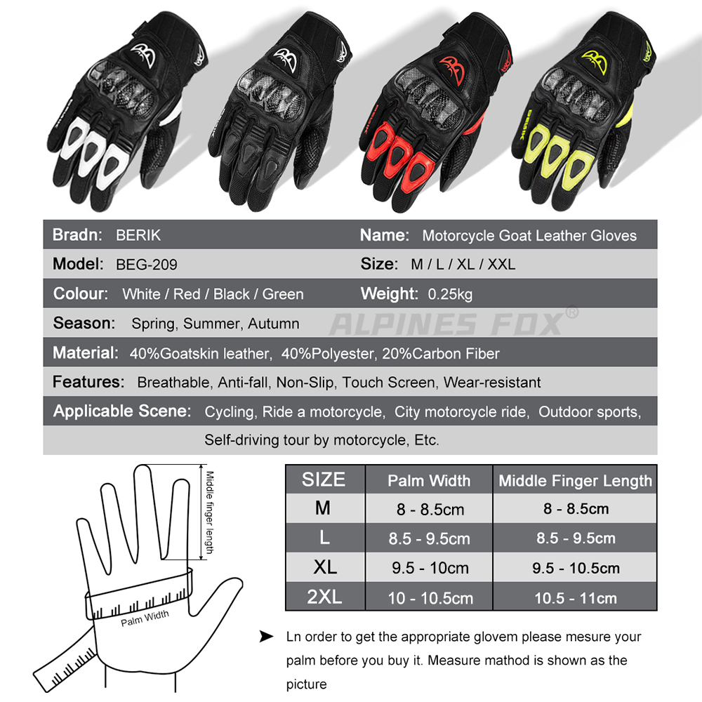 Luvas BERIK de Couro de Cabra  - Mountain Biking Gloves avaliação e preço